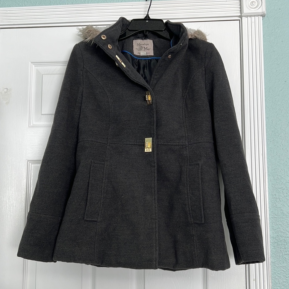 Maralyn & Me Pea Coat Jacket, Large. Dark Gray